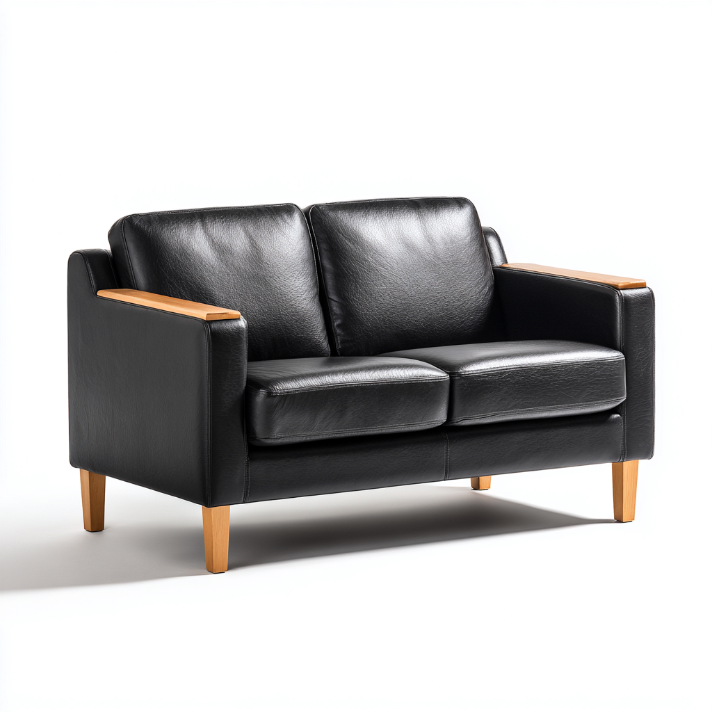 Divano lineare in pelle 150x80x85 cm - nero - design moderno-Domainene