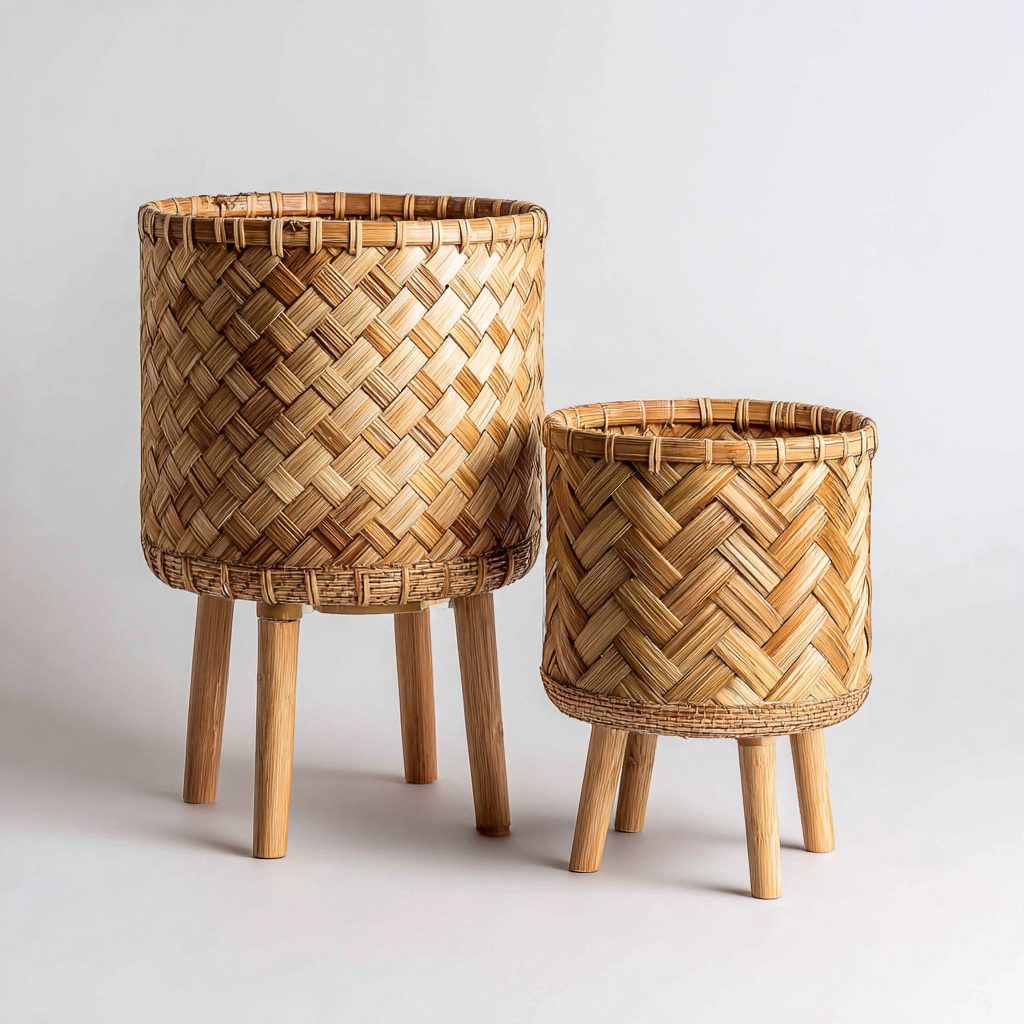 Vasi e supporti per piante rattan 30x30x55 cm - 24x24x40 cm - naturale - design intrecciato-Domainene