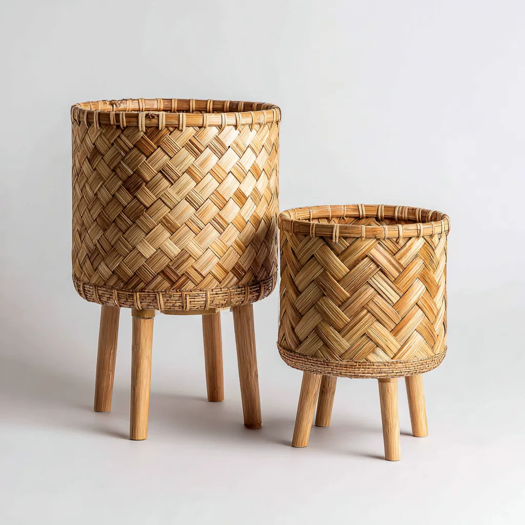 Vasi e supporti per piante rattan 30x30x55 cm - 24x24x40 cm - naturale - design intrecciato-Domainene