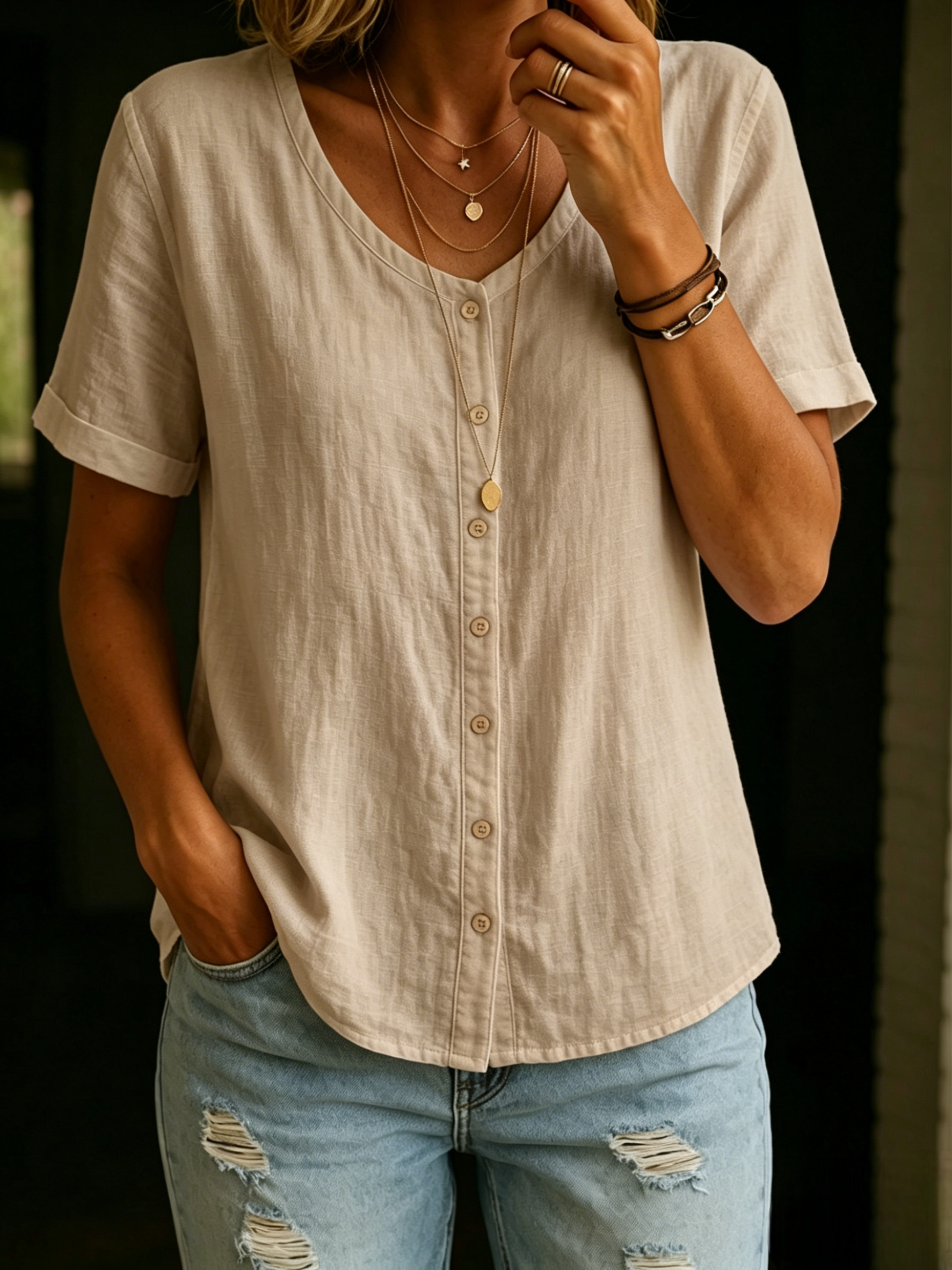 CLEARANCE SALE🔥 Women's Cotton Linen Short Shirt