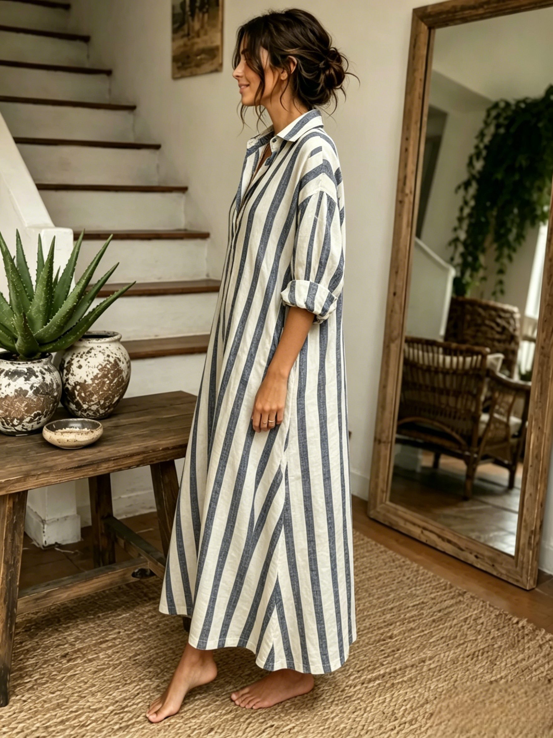 🔥2026 Clearance Discount 59% OFF🔥-100% Cotton-Linen Stripe Dress