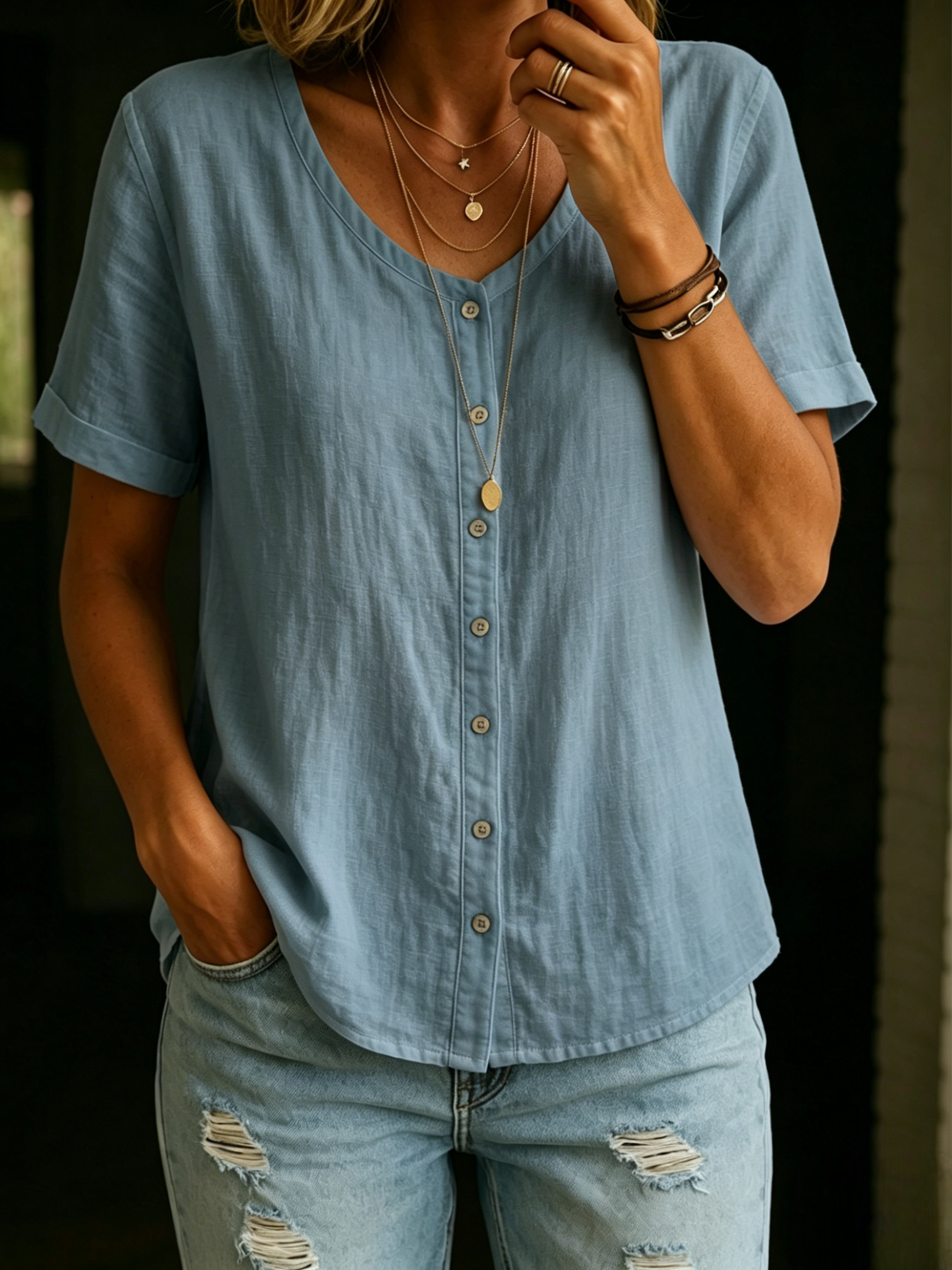 CLEARANCE SALE🔥 Women's Cotton Linen Short Shirt