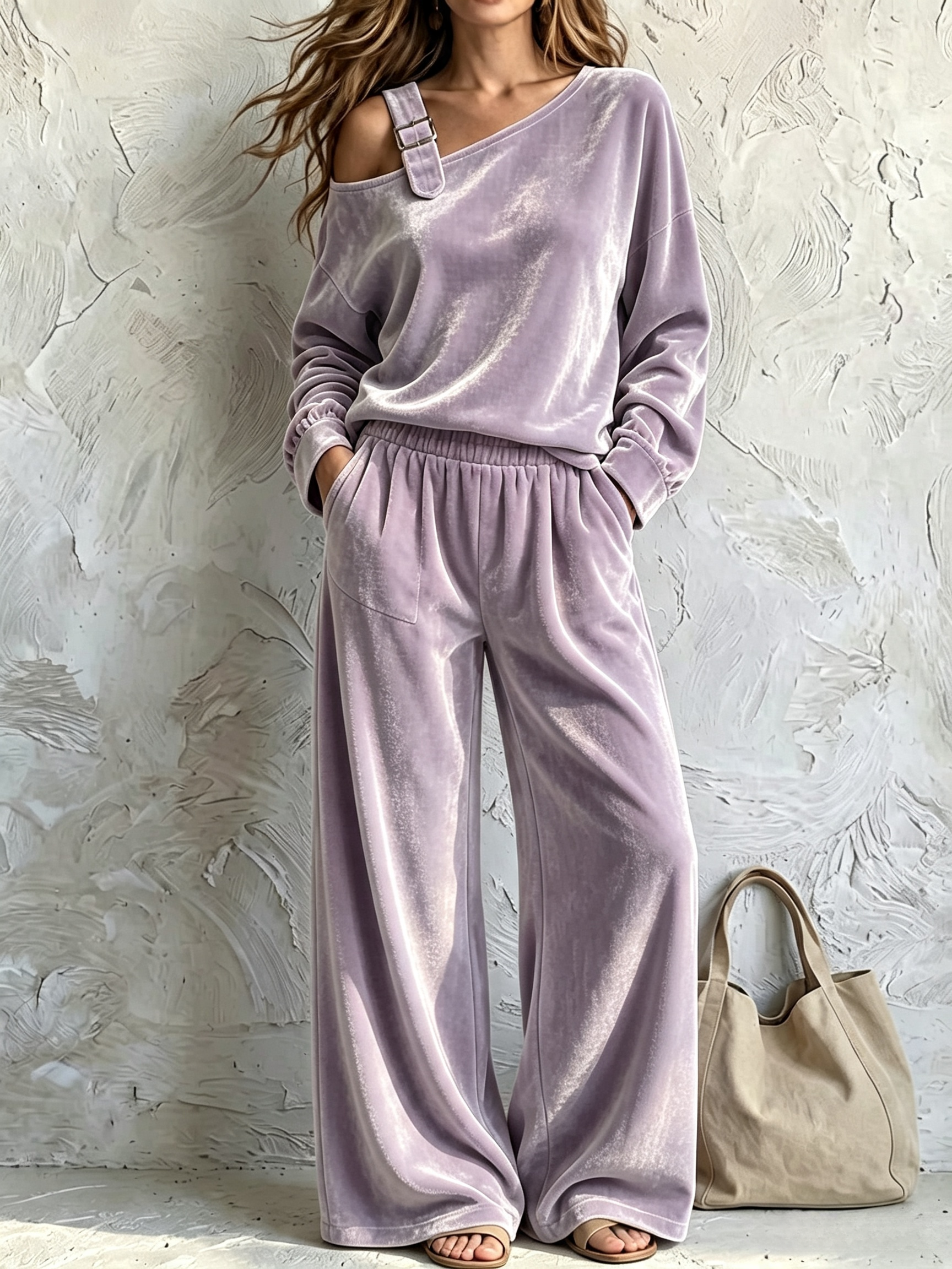 Velvet Crew Neck Two‑Piece Set