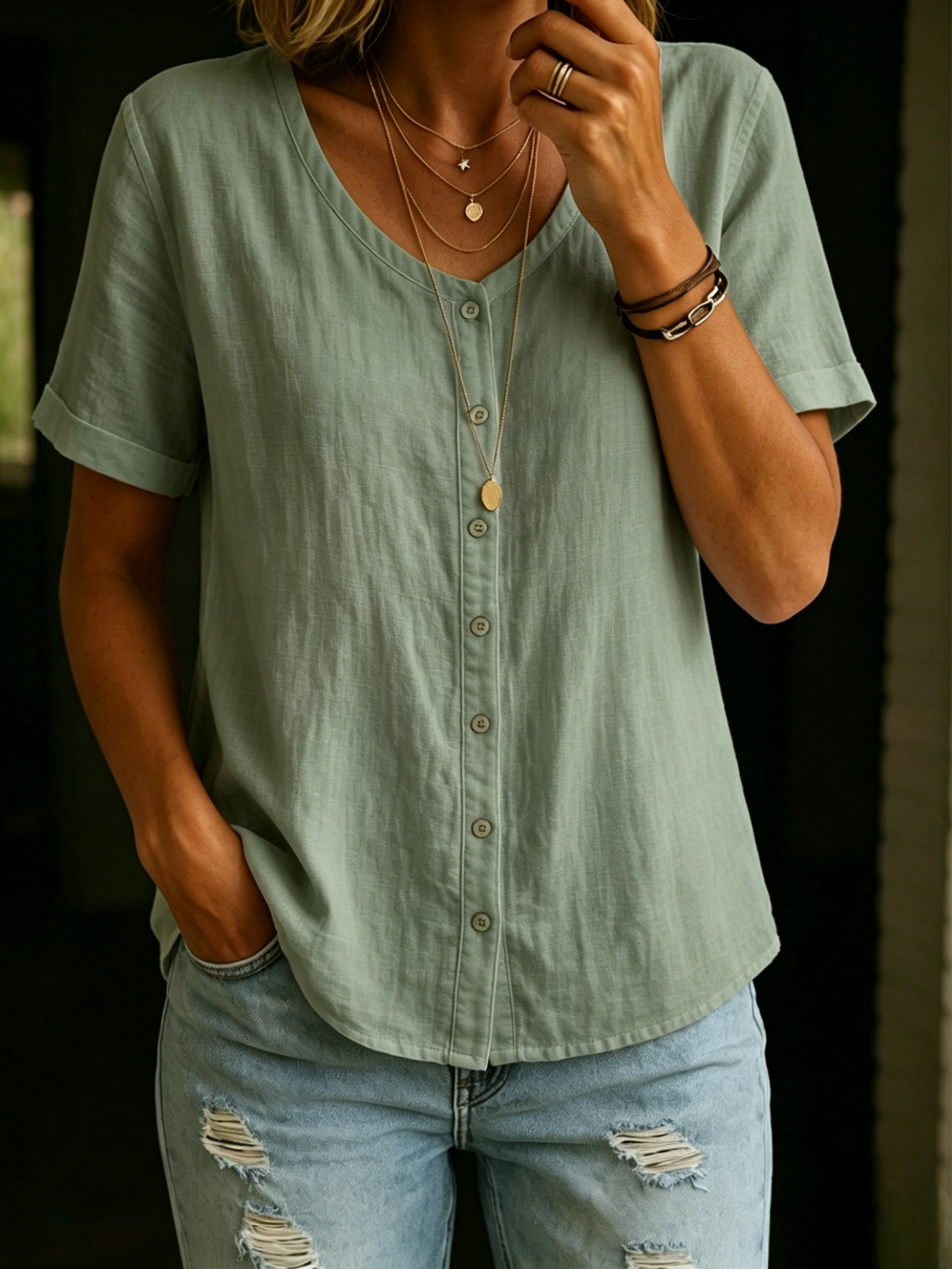 CLEARANCE SALE🔥 Women's Cotton Linen Short Shirt