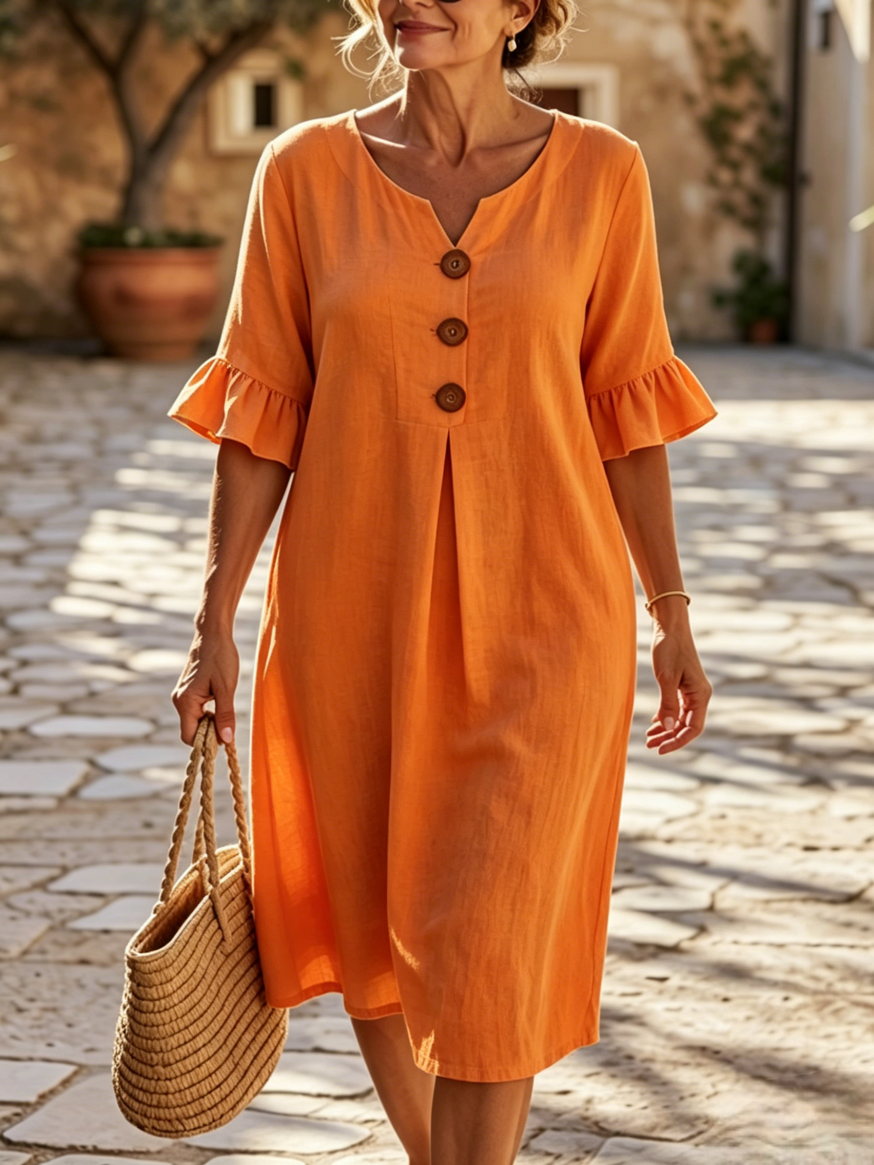 🔥𝐂𝐋𝐄𝐀𝐑𝐀𝐍𝐂𝐄 𝐃𝐈𝐒𝐂𝐎𝐔𝐍𝐓 𝟓𝟒% 𝐎𝐅𝐅🔥-100% Cotton-Linen Dress