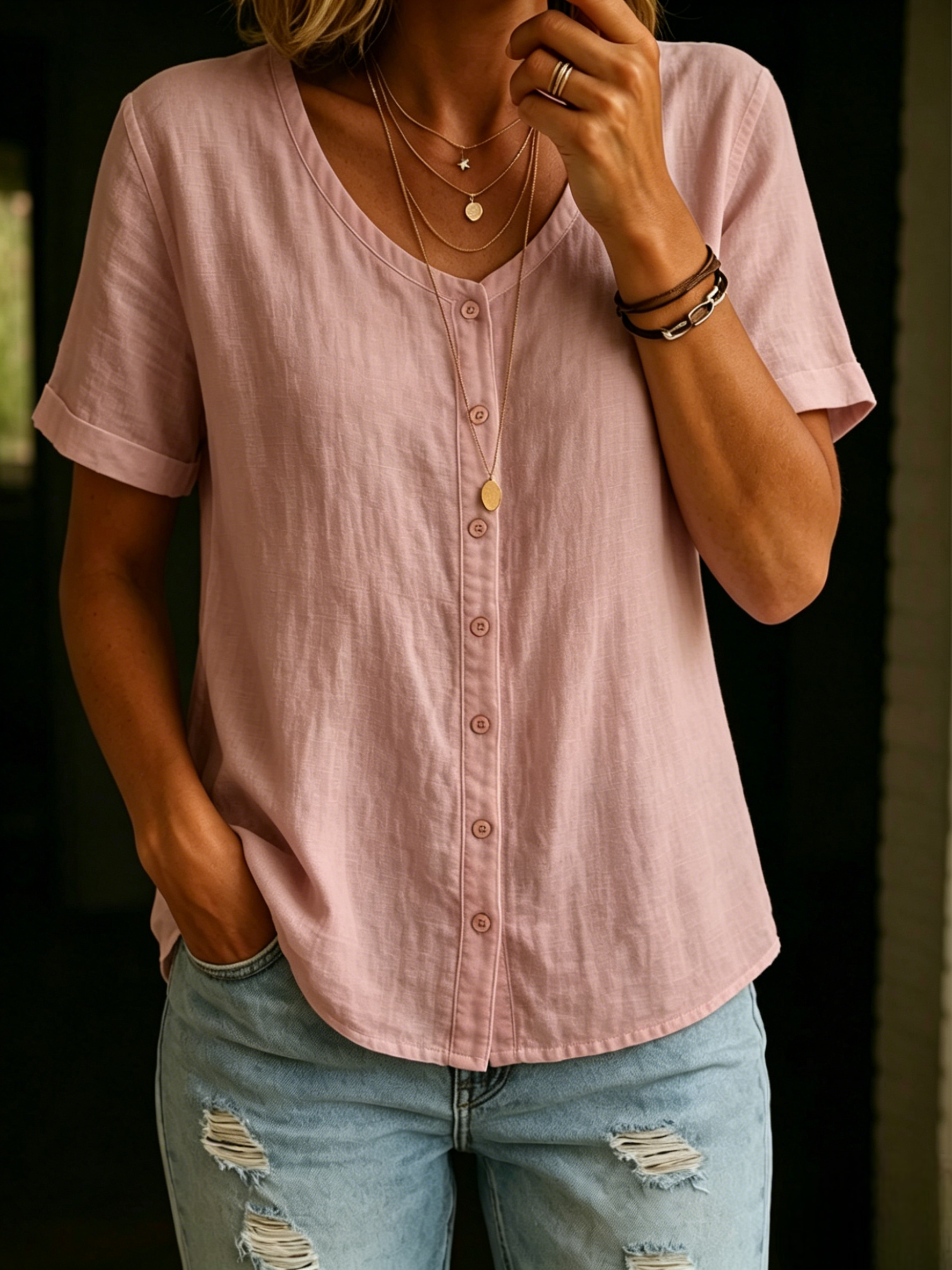 CLEARANCE SALE🔥 Women's Cotton Linen Short Shirt
