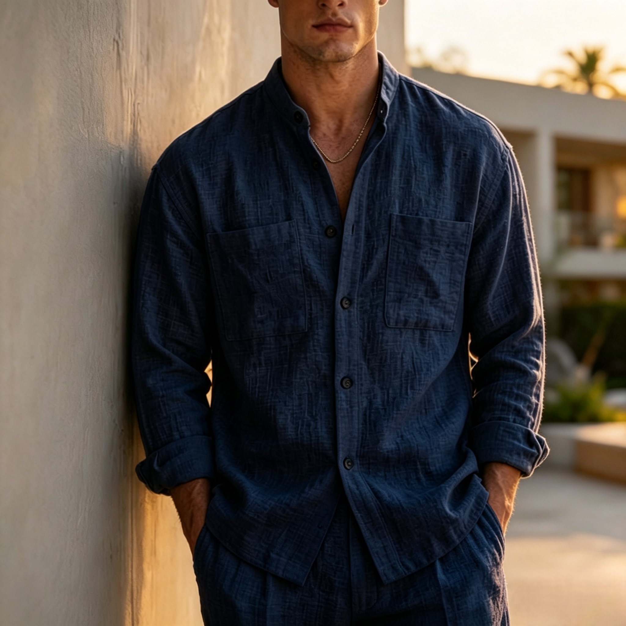 Men's Casual Henry Collar Cotton Linen TOP