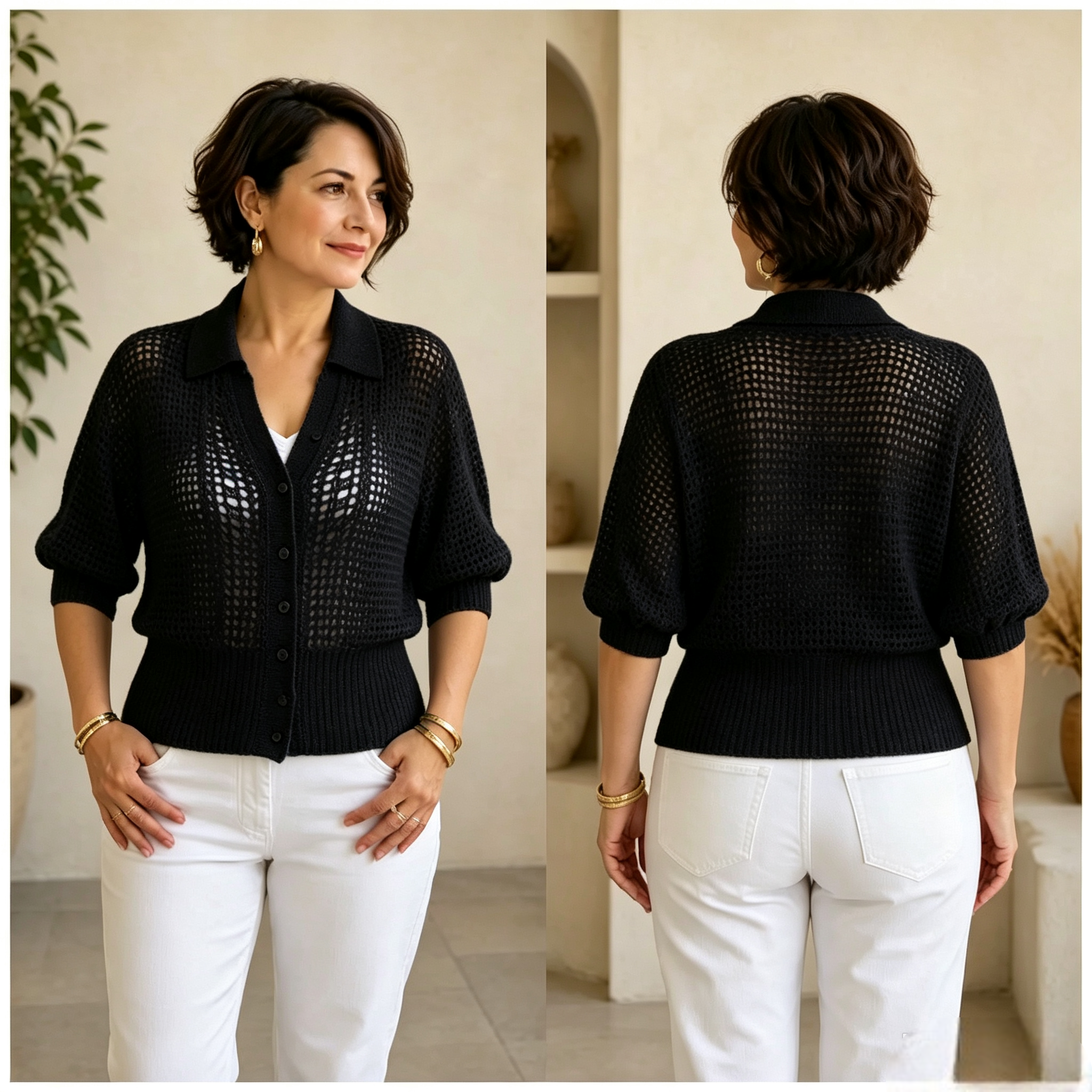 DISCOUNT SALE 50% OFF🔥 Hand-Knitted Openwork Knit Cardigan （68% Cashmere）