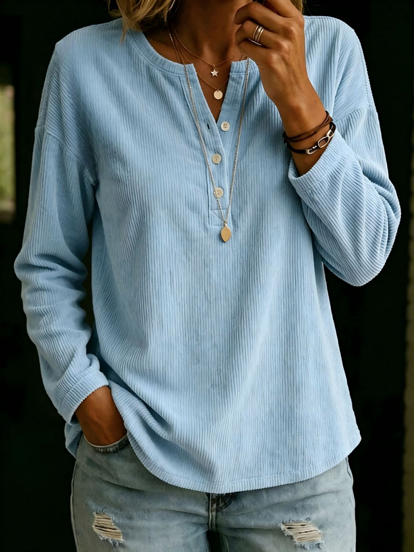 FALL NEW SALE | UP TO 40% OFF🔥V-neck simple corduroy long-sleeved top