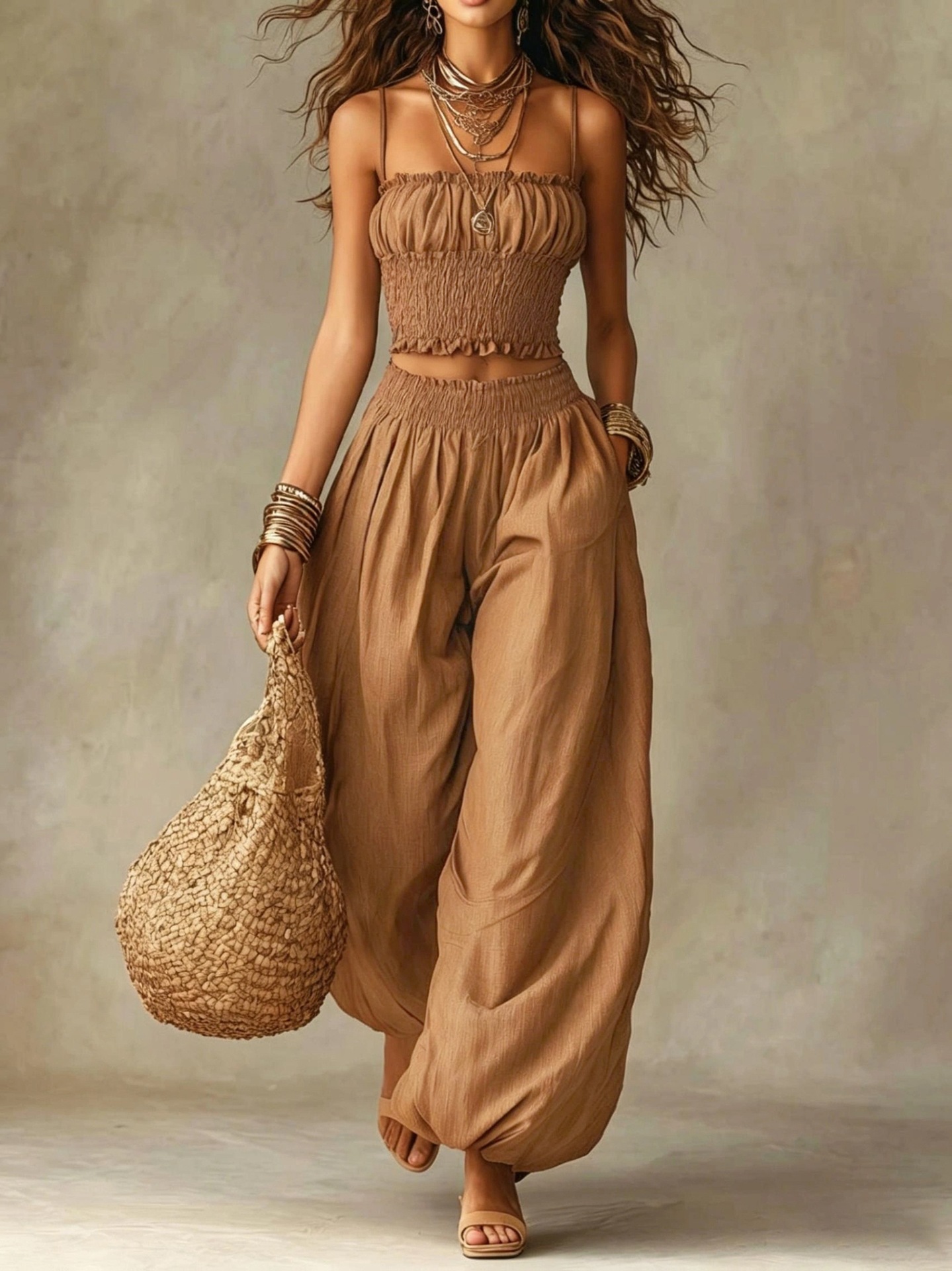 🔥𝐂𝐋𝐄𝐀𝐑𝐀𝐍𝐂𝐄 𝐃𝐈𝐒𝐂𝐎𝐔𝐍𝐓 𝟓𝟒% 𝐎𝐅𝐅🔥-Short Suspender Top & Lantern Pants Set