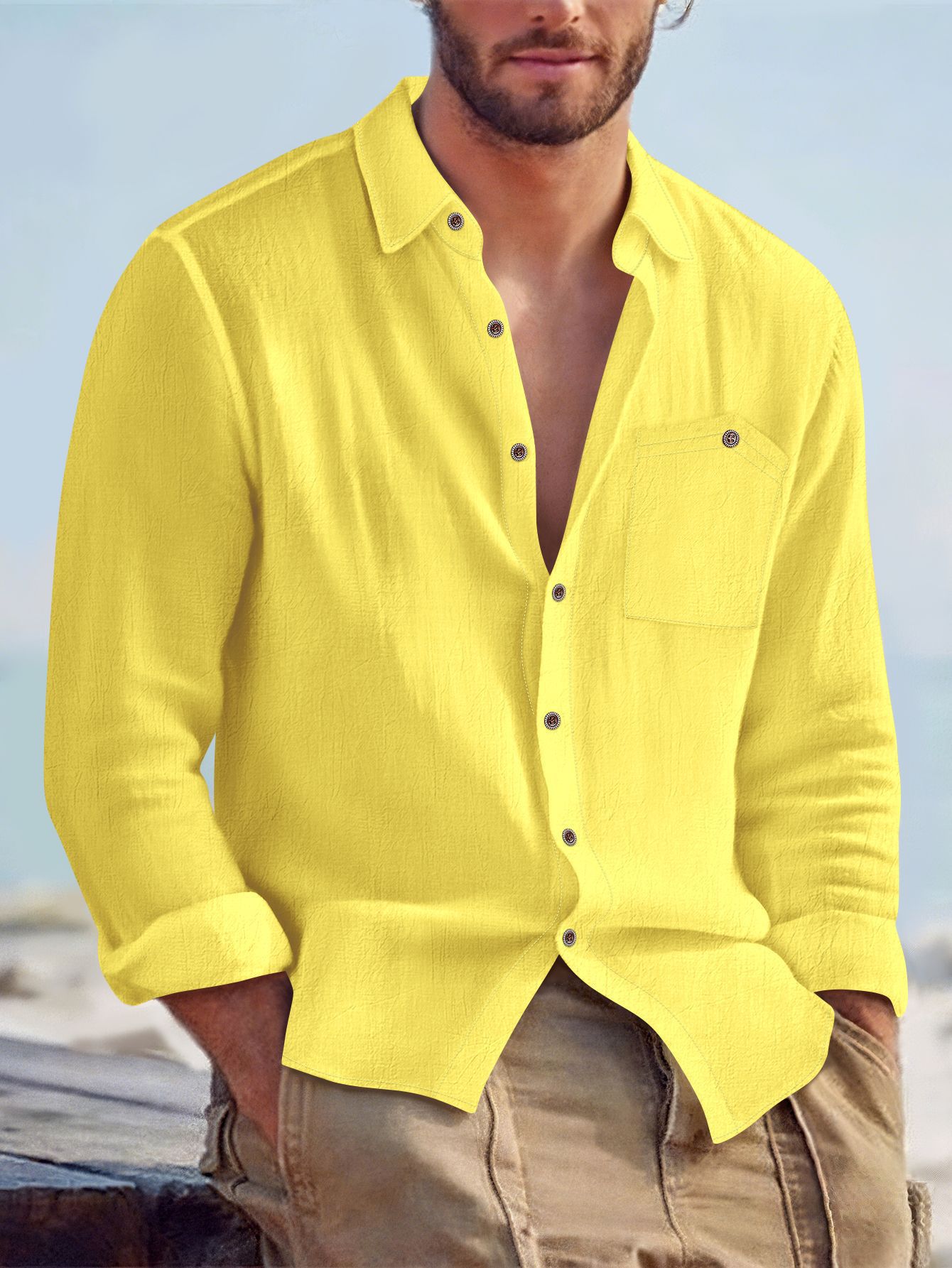 Men’s Summer Linen-Blend Button-Down Shirt