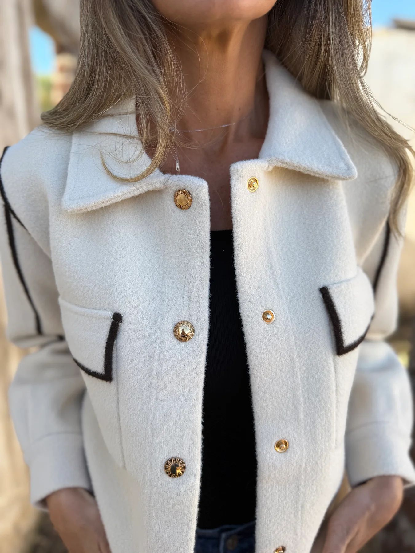 CLEARANCE SALE🔥Cropped Notch Lapel Button Accent Jacket