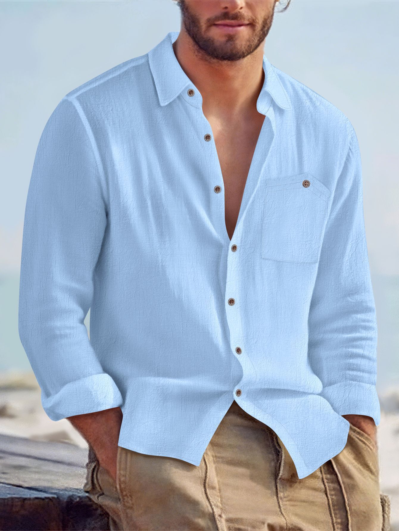 Men’s Summer Linen-Blend Button-Down Shirt