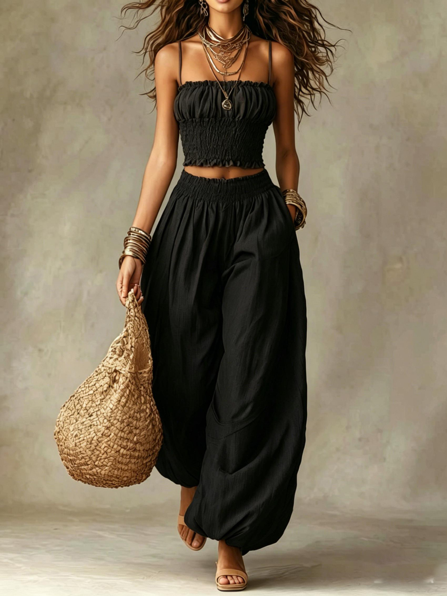 🔥𝐂𝐋𝐄𝐀𝐑𝐀𝐍𝐂𝐄 𝐃𝐈𝐒𝐂𝐎𝐔𝐍𝐓 𝟓𝟒% 𝐎𝐅𝐅🔥-Short Suspender Top & Lantern Pants Set
