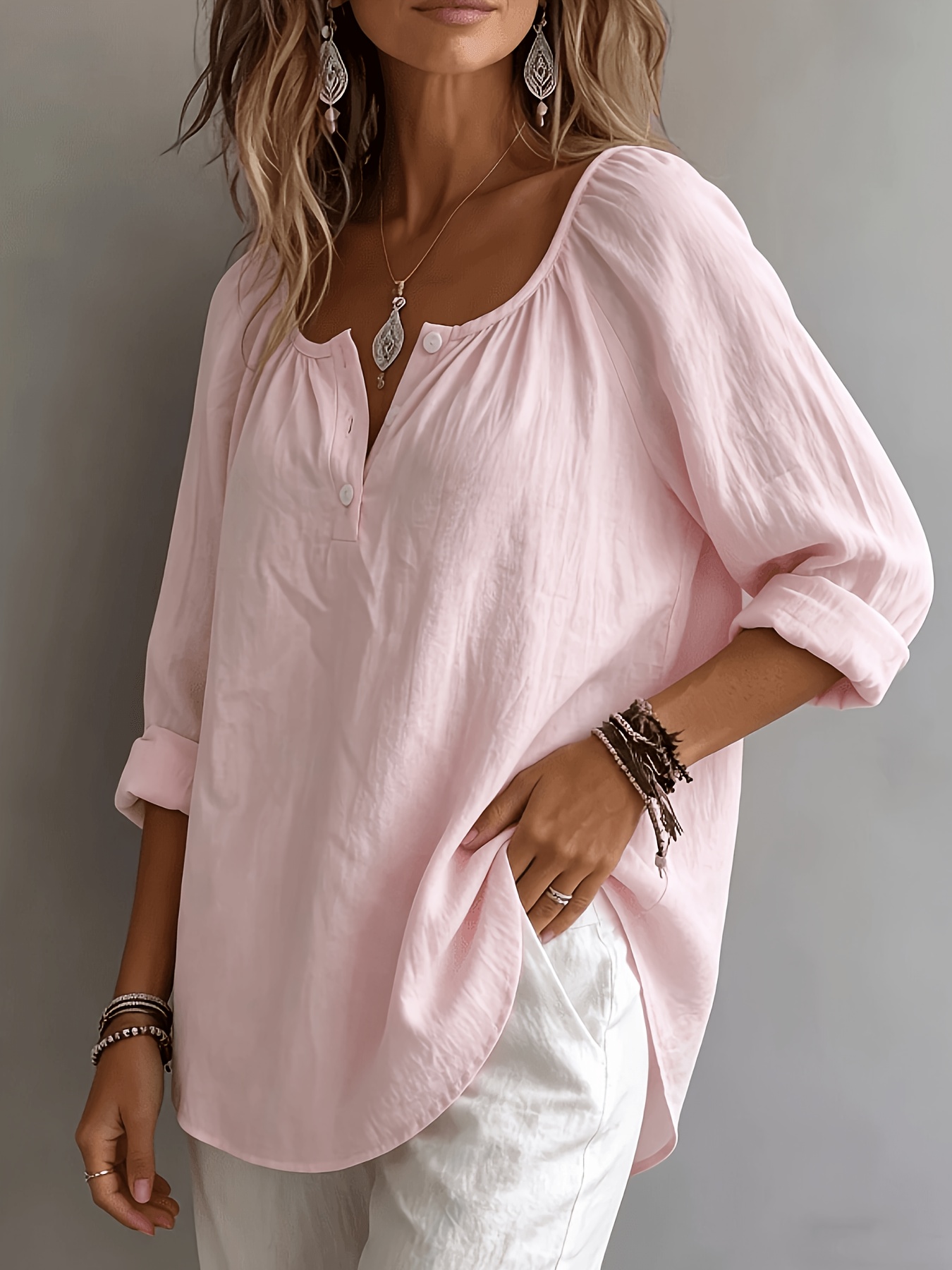 🔥𝐂𝐋𝐄𝐀𝐑𝐀𝐍𝐂𝐄 𝐃𝐈𝐒𝐂𝐎𝐔𝐍𝐓 🔥- Elegant Square Neck Long-Sleeved Top