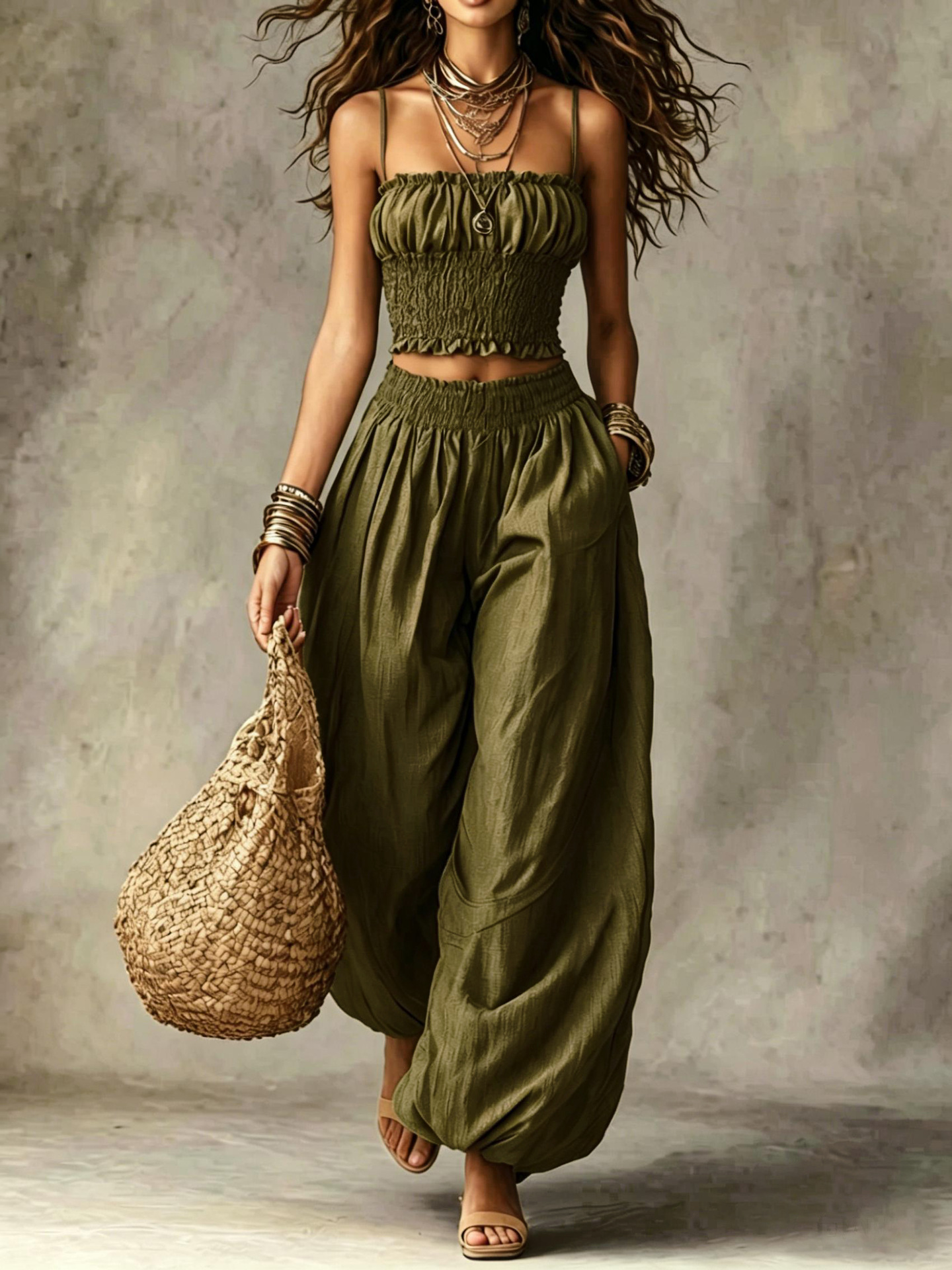 🔥𝐂𝐋𝐄𝐀𝐑𝐀𝐍𝐂𝐄 𝐃𝐈𝐒𝐂𝐎𝐔𝐍𝐓 𝟓𝟒% 𝐎𝐅𝐅🔥-Short Suspender Top & Lantern Pants Set