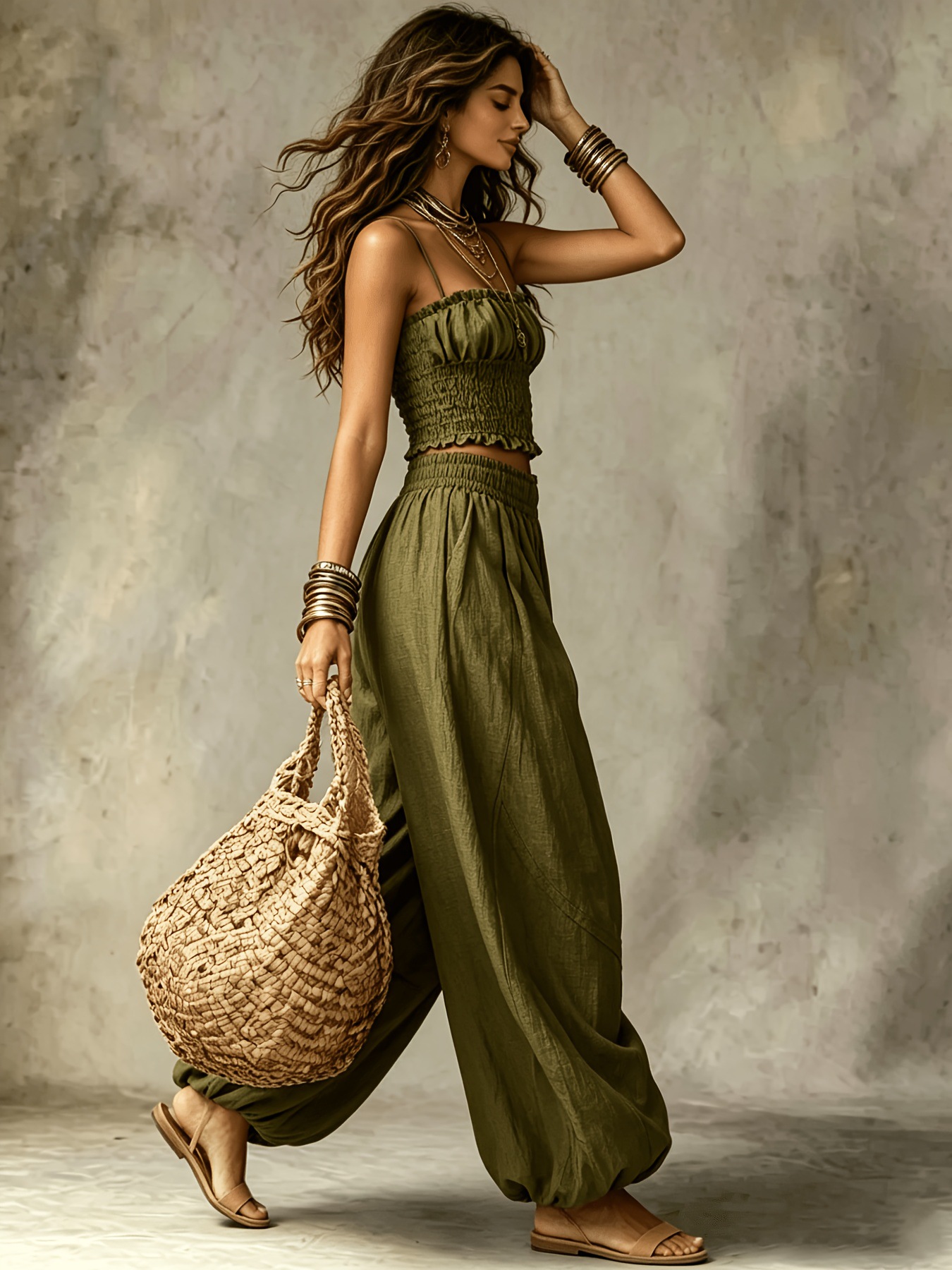 🔥𝐂𝐋𝐄𝐀𝐑𝐀𝐍𝐂𝐄 𝐃𝐈𝐒𝐂𝐎𝐔𝐍𝐓 𝟓𝟒% 𝐎𝐅𝐅🔥-Short Suspender Top & Lantern Pants Set