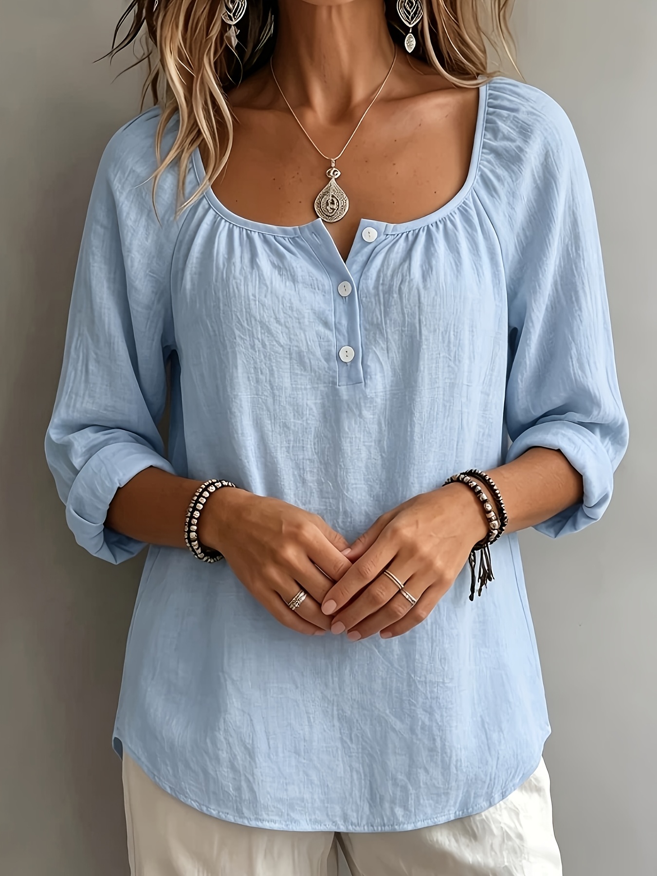 🔥𝐂𝐋𝐄𝐀𝐑𝐀𝐍𝐂𝐄 𝐃𝐈𝐒𝐂𝐎𝐔𝐍𝐓 🔥- Elegant Square Neck Long-Sleeved Top