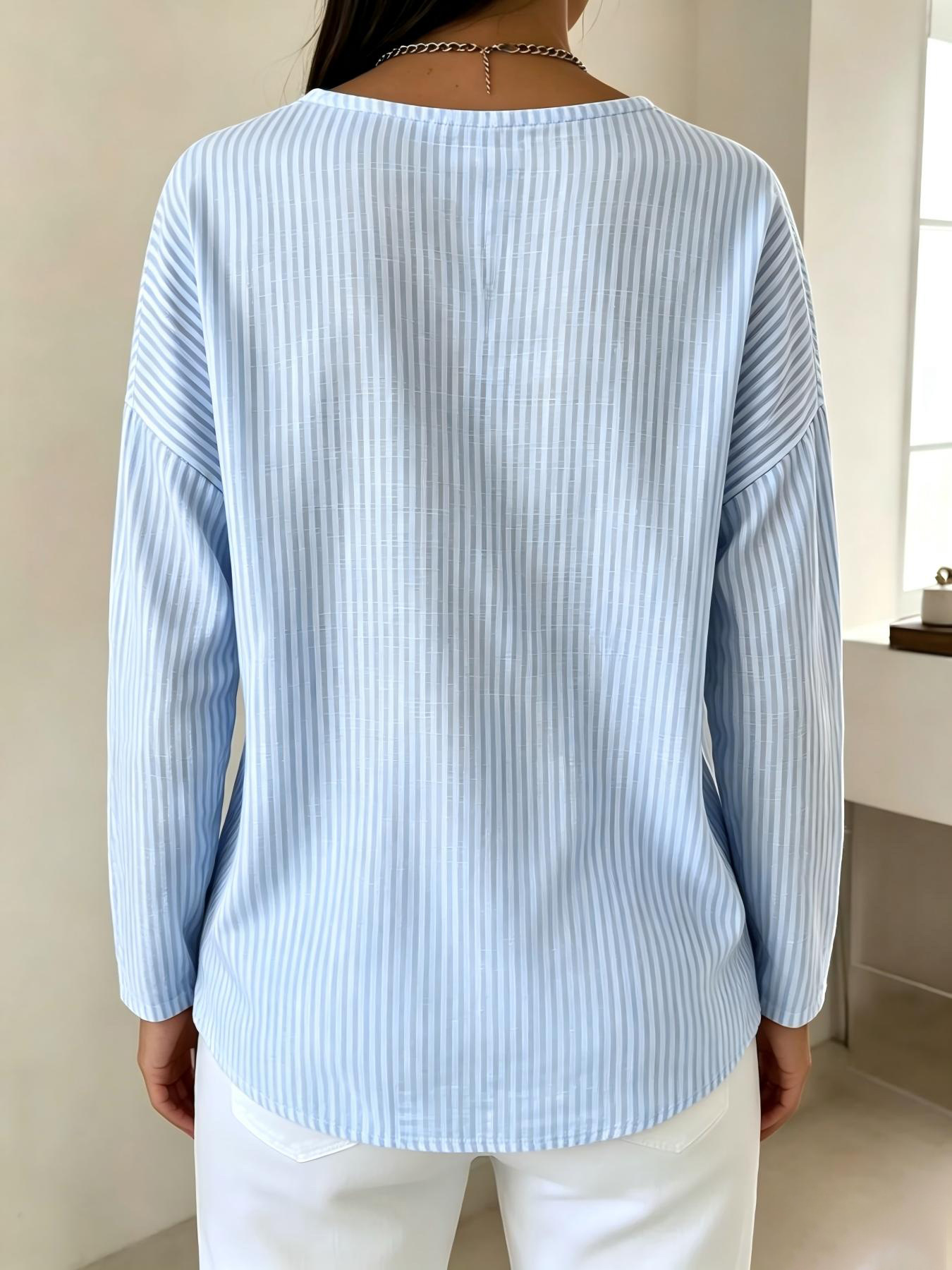 CLEARACNE SALE🔥 Women's V-neck striped cotton-linen Long sleeves T-shirt