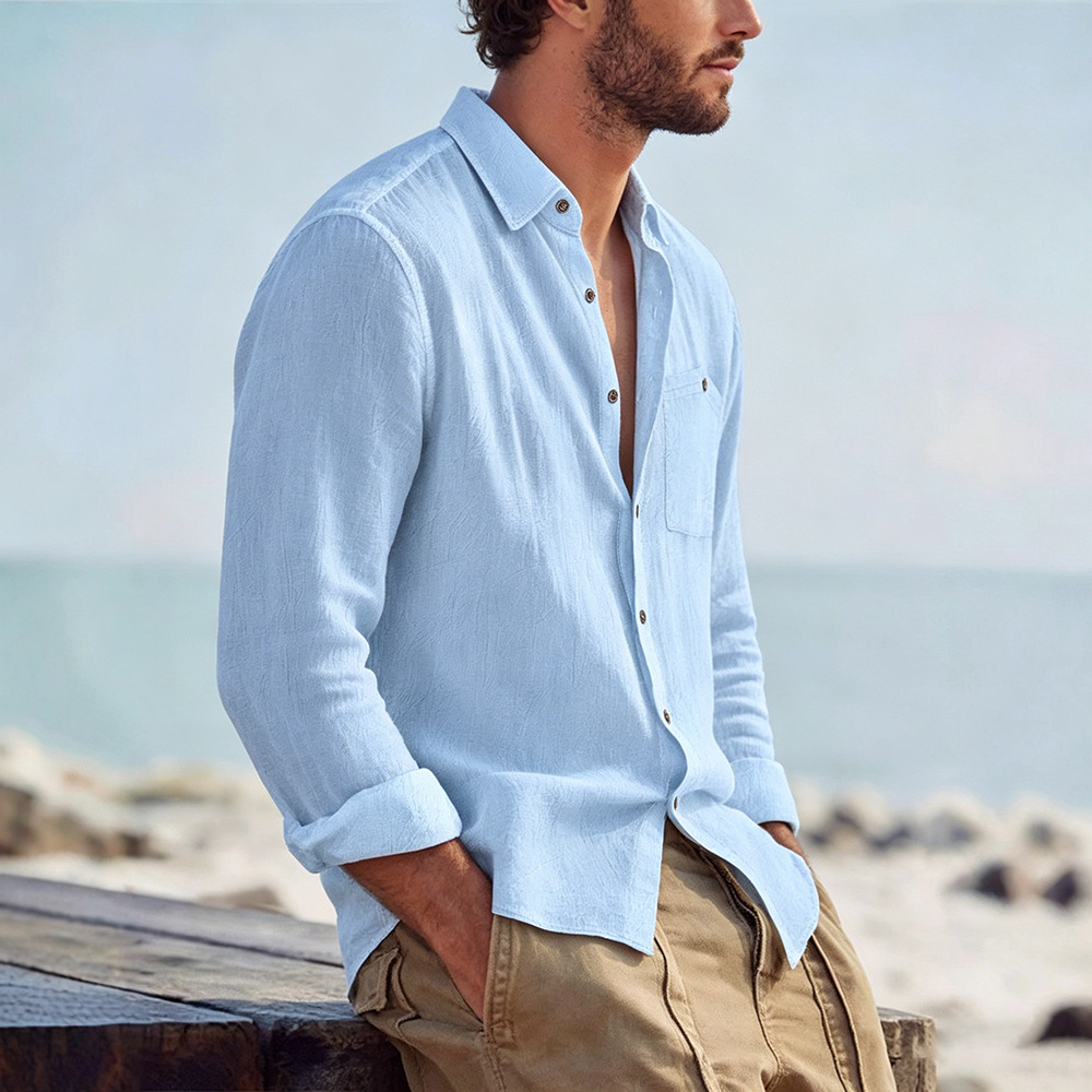 Men’s Summer Linen-Blend Button-Down Shirt