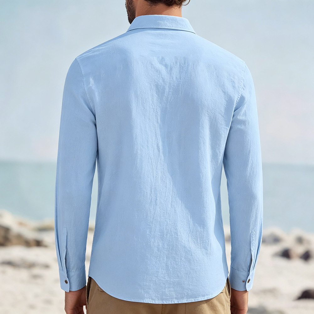 Men’s Summer Linen-Blend Button-Down Shirt