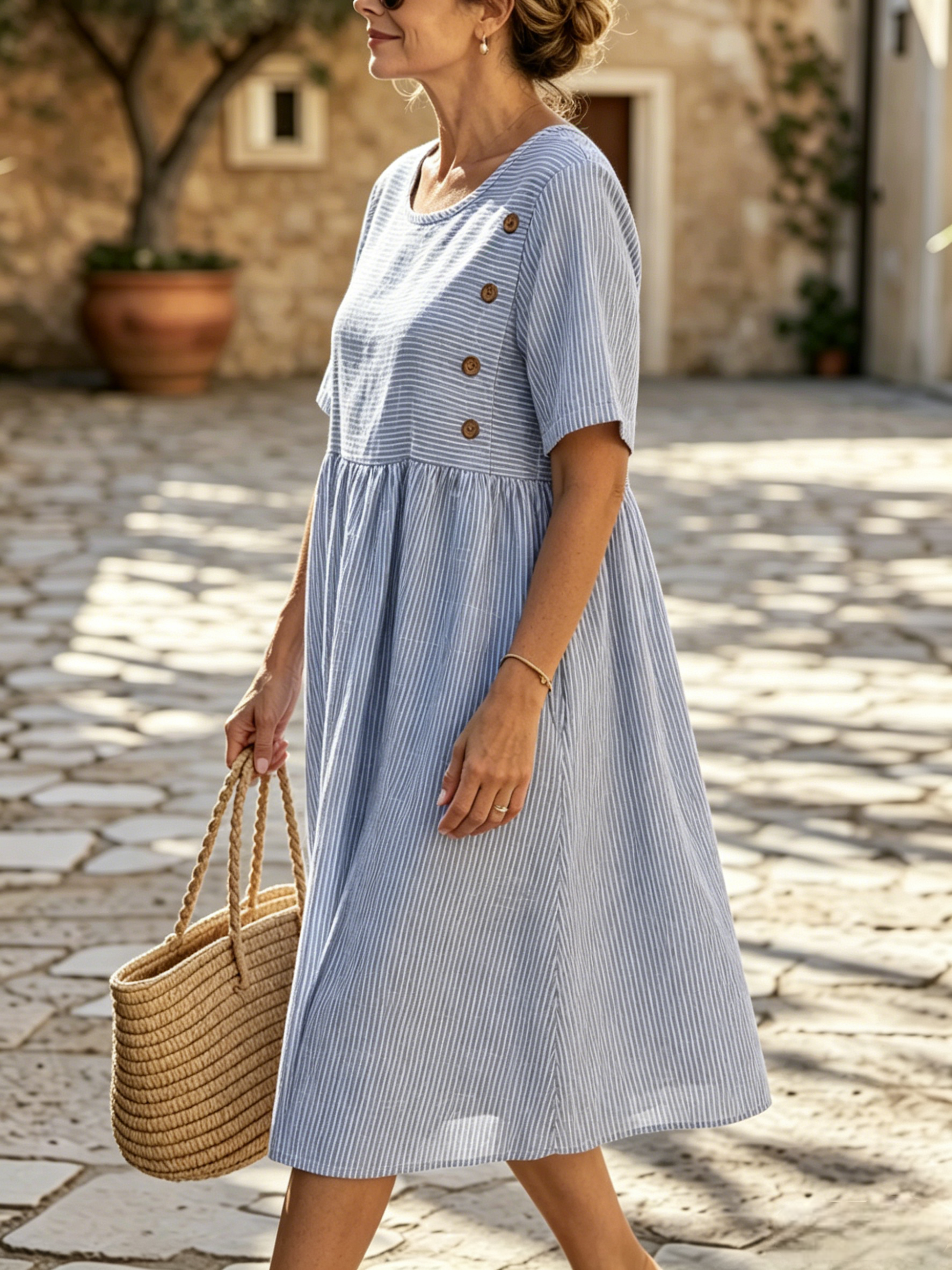 🔥𝐂𝐋𝐄𝐀𝐑𝐀𝐍𝐂𝐄 𝐃𝐈𝐒𝐂𝐎𝐔𝐍𝐓 🔥-Cotton Linen Striped Maxi Dress