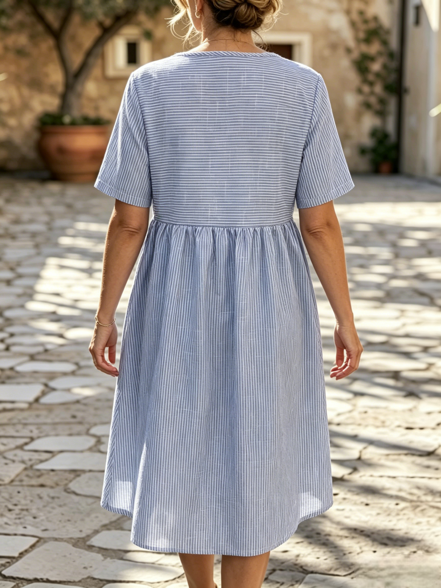🔥𝐂𝐋𝐄𝐀𝐑𝐀𝐍𝐂𝐄 𝐃𝐈𝐒𝐂𝐎𝐔𝐍𝐓 🔥-Cotton Linen Striped Maxi Dress