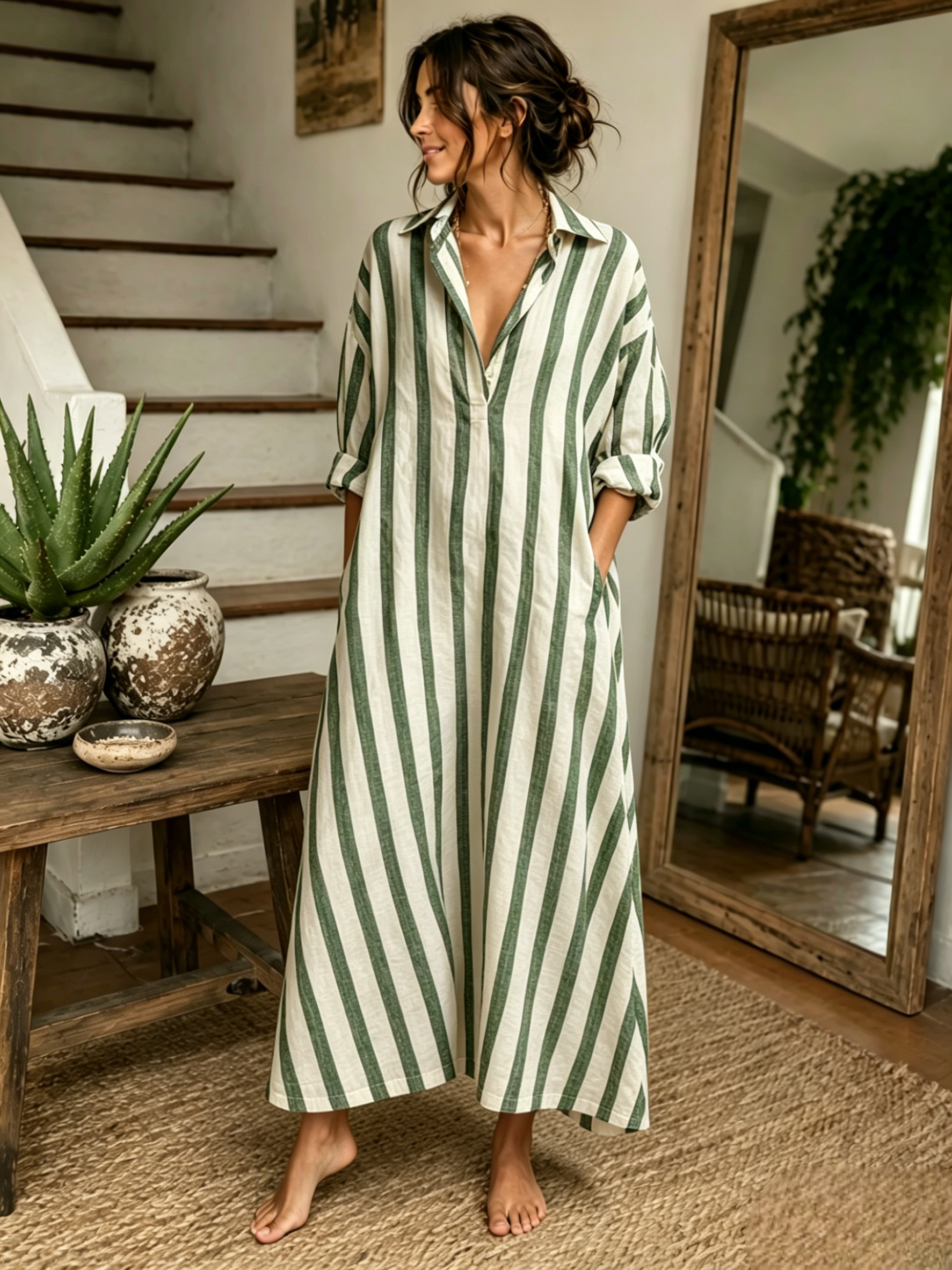 🔥2026 Clearance Discount 59% OFF🔥-100% Cotton-Linen Stripe Dress