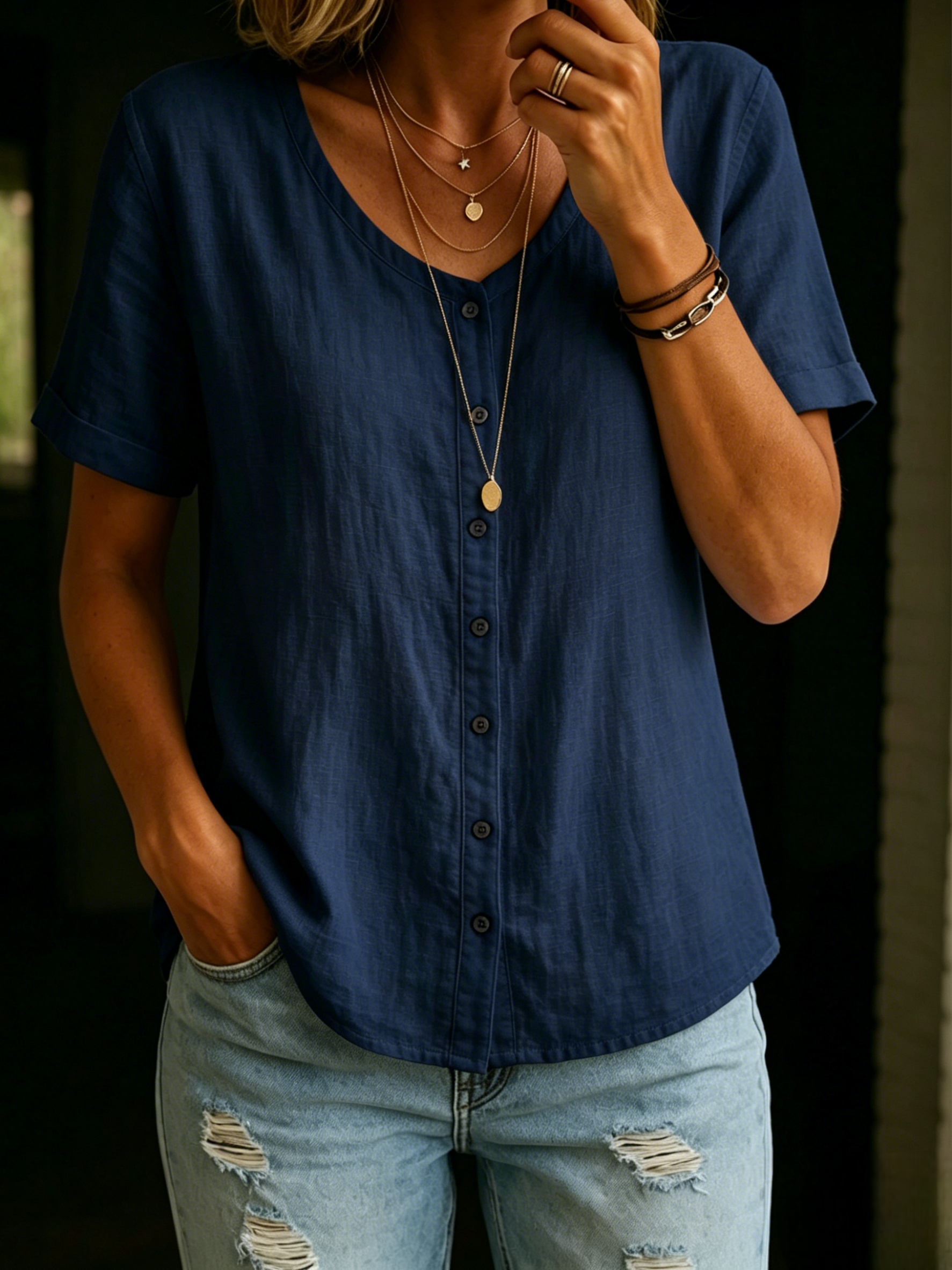 CLEARANCE SALE🔥 Women's Cotton Linen Short Shirt
