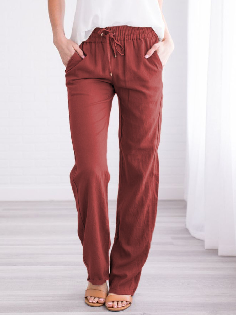 BDNXTV Casual Pants for Women, Women Drawstring Slim Fit Pant Pockets Lightweight Breathable Solid Color Summer Trousers