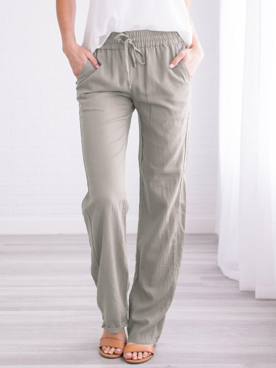 BDNXTV Casual Pants for Women, Women Drawstring Slim Fit Pant Pockets Lightweight Breathable Solid Color Summer Trousers