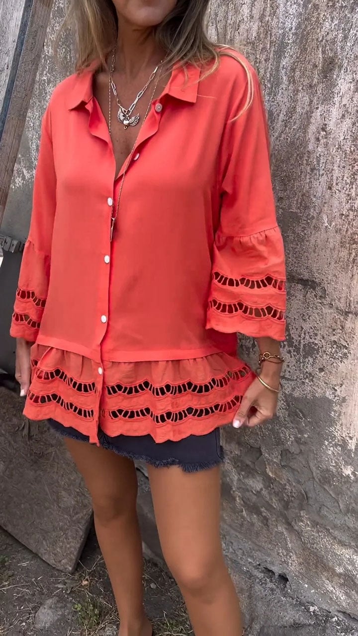 Mid-sleeve Shirt with Hollow Patchwork Design (Buy 2 Free Shipping)