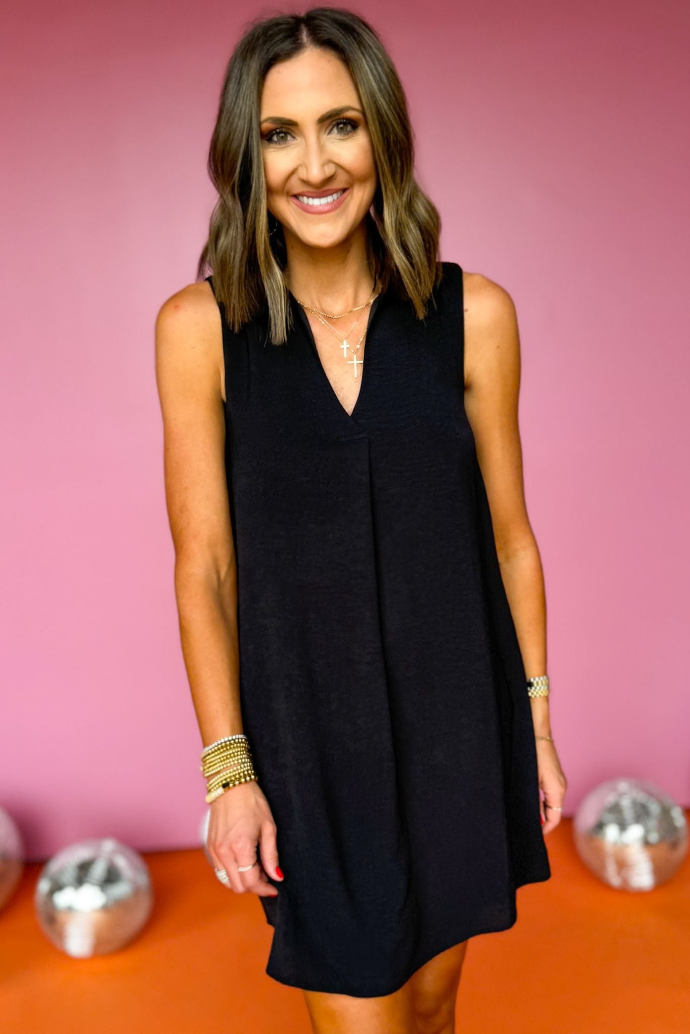 Lapel Sleeveless Collared Crepe Dress