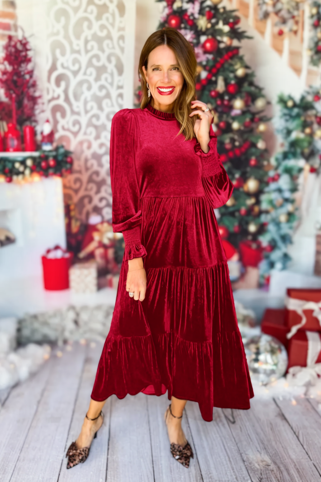 Ginger Long Sleeve Maxi Dress In Hunter Velvet