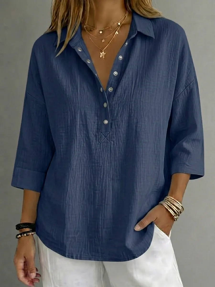 FALL SALE🔥 Women's Casual Linen Blend Henley 3/4 Sleeve Shirt
