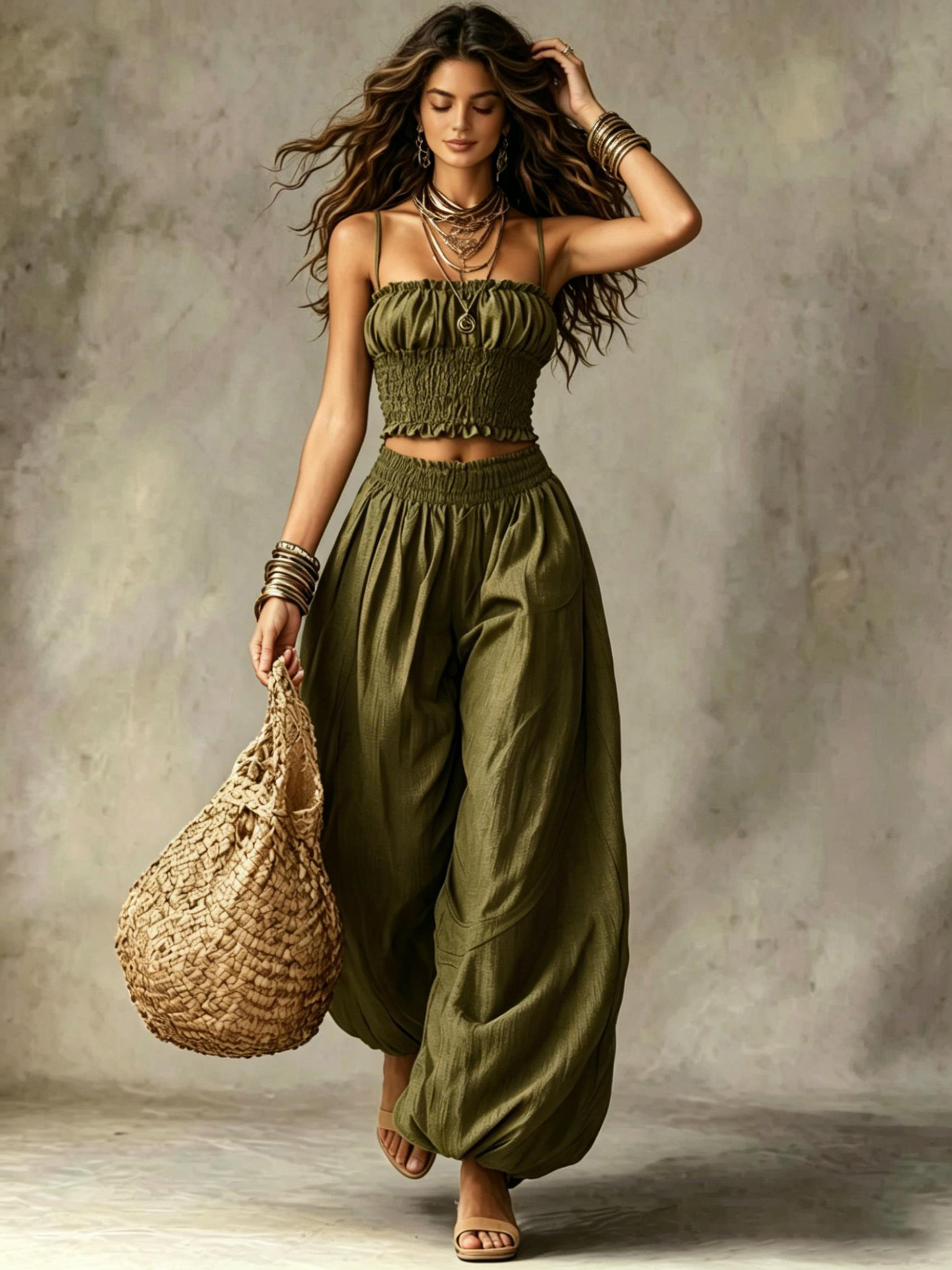 🔥𝐂𝐋𝐄𝐀𝐑𝐀𝐍𝐂𝐄 𝐃𝐈𝐒𝐂𝐎𝐔𝐍𝐓 𝟓𝟒% 𝐎𝐅𝐅🔥-Short Suspender Top & Lantern Pants Set