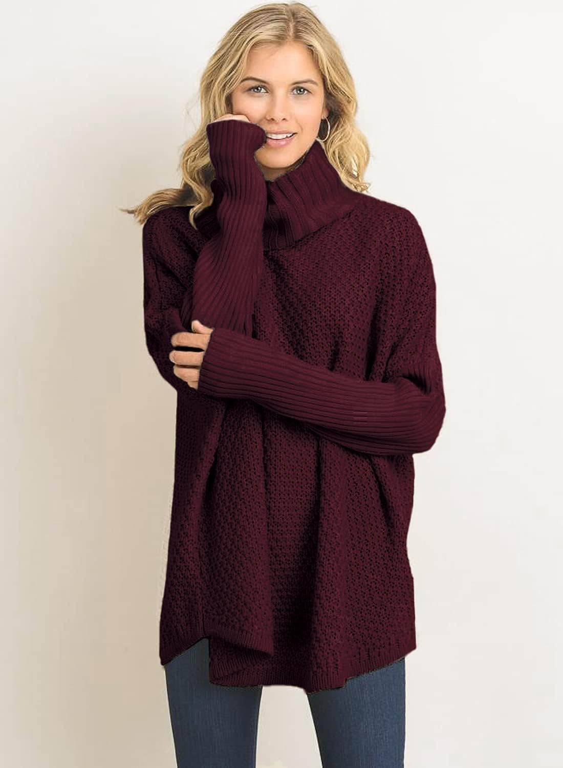 Women's Oversized Turtleneck Long Sleeve Casual Pullover Knit Tunic Sweater