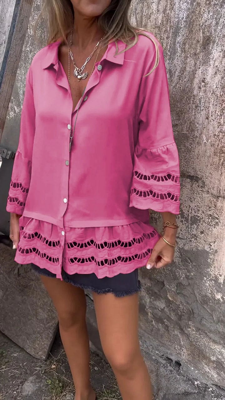 Mid-sleeve Shirt with Hollow Patchwork Design (Buy 2 Free Shipping)