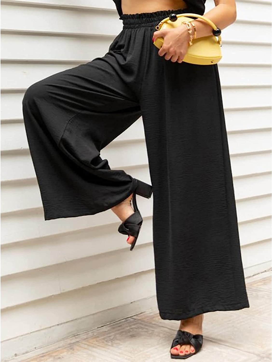 Awoscut Women High Waisted Straight Leg Pants Wide Leg Casual Summer Trouser Comfy Office Work Relaxed Fit Lounge Sweatpants