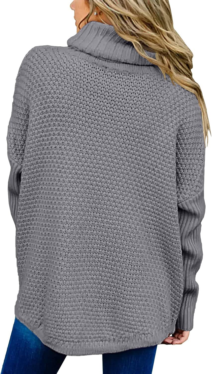 Women's Oversized Turtleneck Long Sleeve Casual Pullover Knit Tunic Sweater