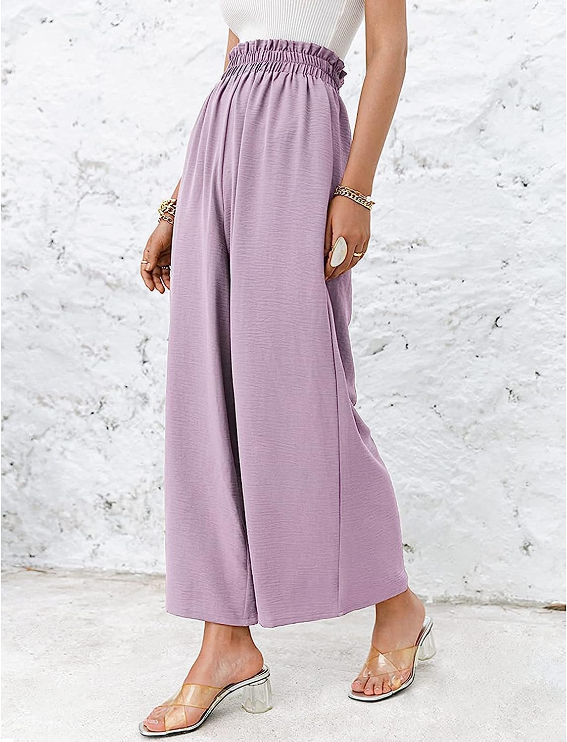 Awoscut Women High Waisted Straight Leg Pants Wide Leg Casual Summer Trouser Comfy Office Work Relaxed Fit Lounge Sweatpants