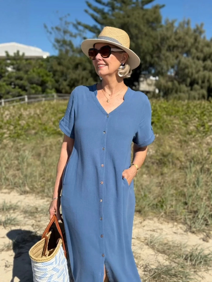 🔥SUMMER DISCOUNT SALES 54% OFF🔥-Cotton Linen Short Sleeve Maxi Dress With Pockets