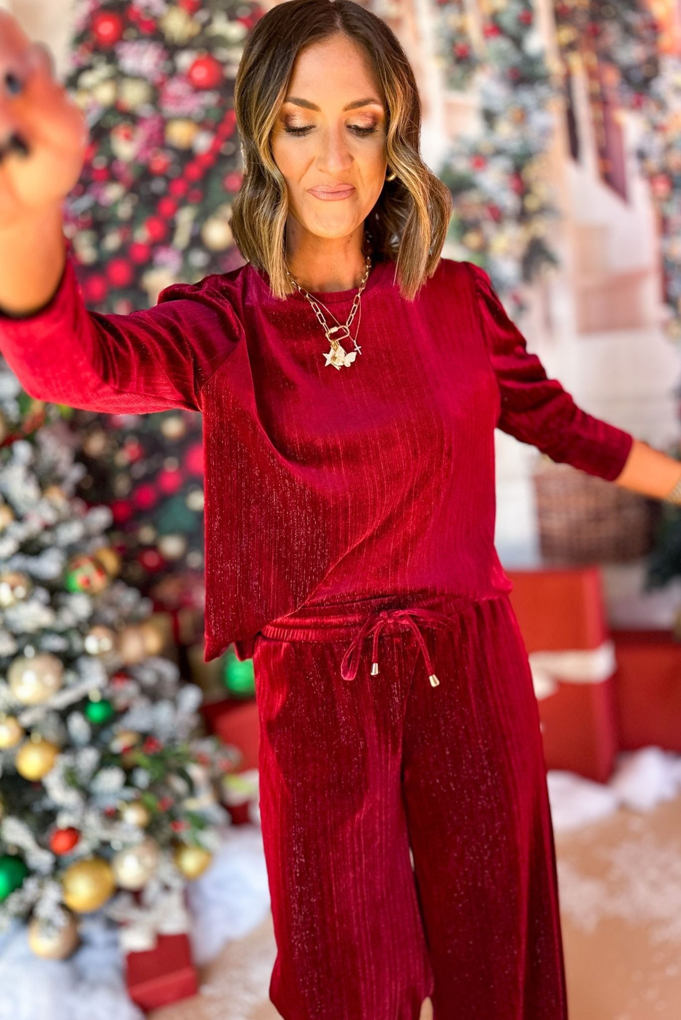 SSYS The Hannah Set In Red Metallic Velvet *FINAL SALE*