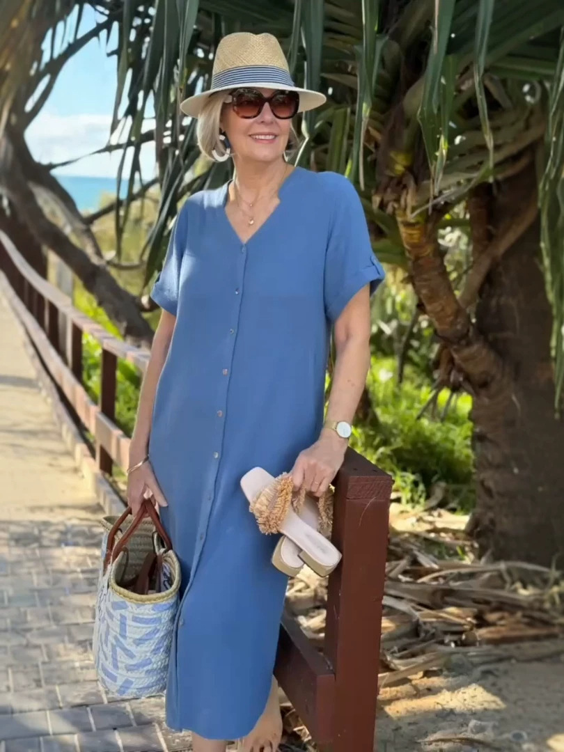 🔥SUMMER DISCOUNT SALES 54% OFF🔥-Cotton Linen Short Sleeve Maxi Dress With Pockets