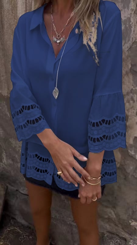 Mid-sleeve Shirt with Hollow Patchwork Design (Buy 2 Free Shipping)