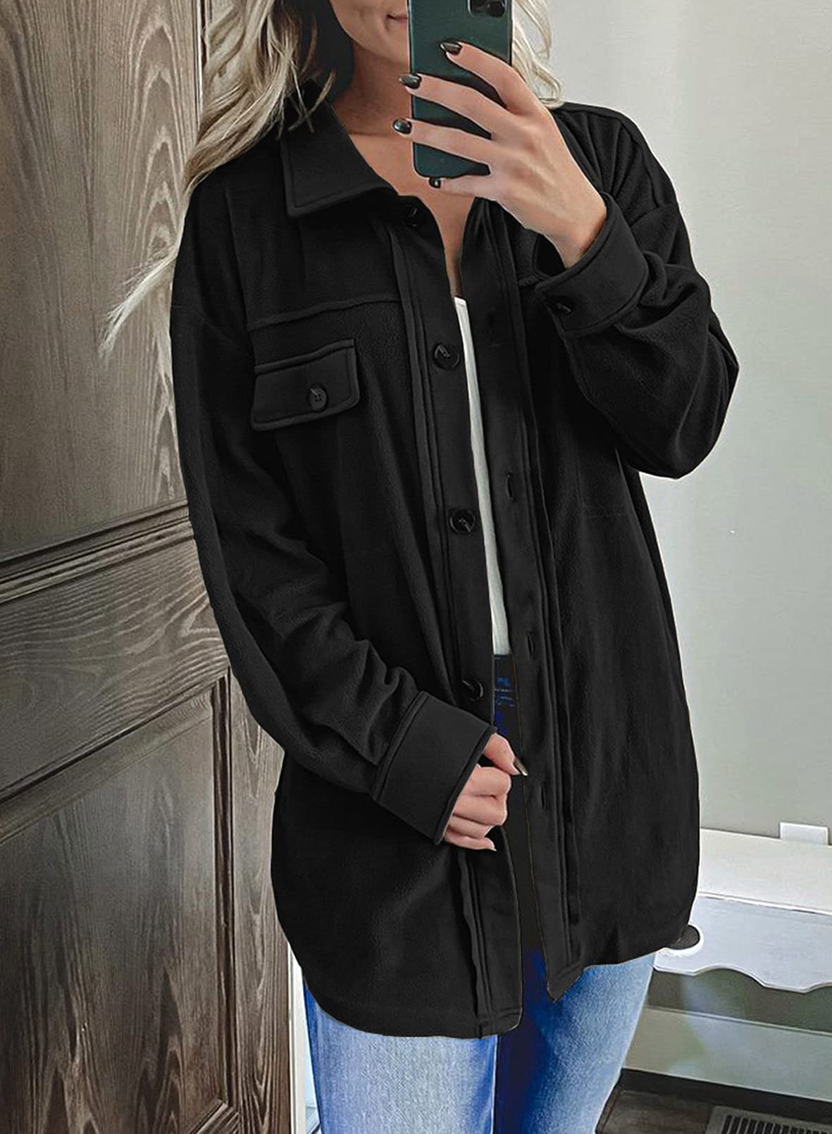 Casual Coat Long Sleeve Shacket Shirts Jacket