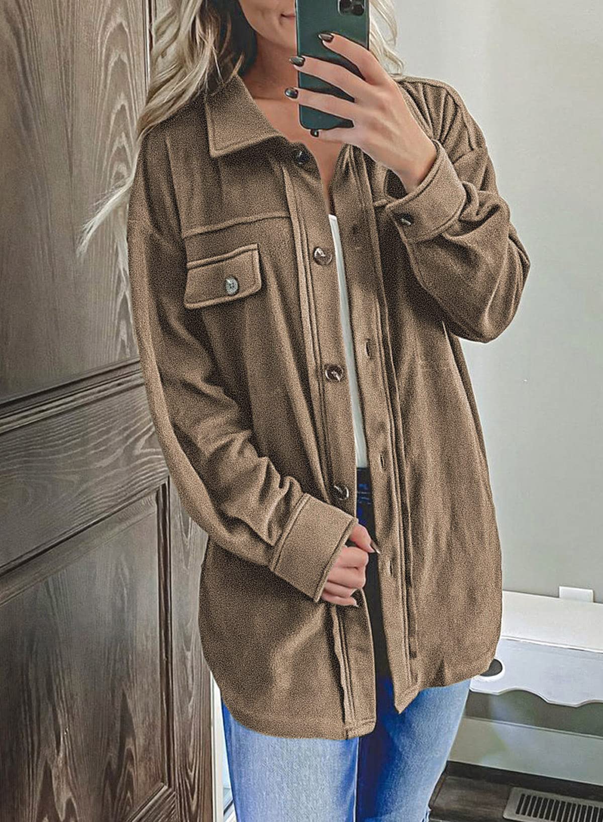 Casual Coat Long Sleeve Shacket Shirts Jacket