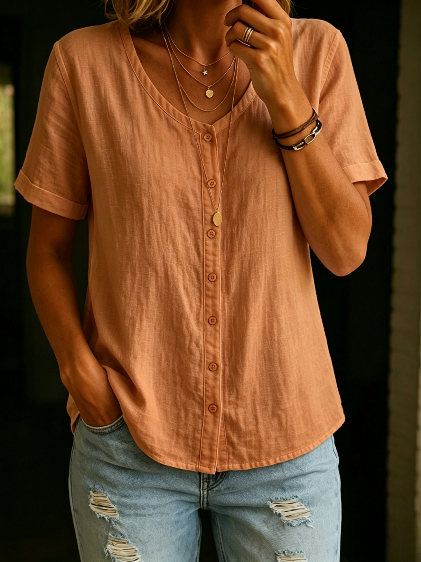 CLEARANCE SALE🔥 Women's Cotton Linen Short Shirt