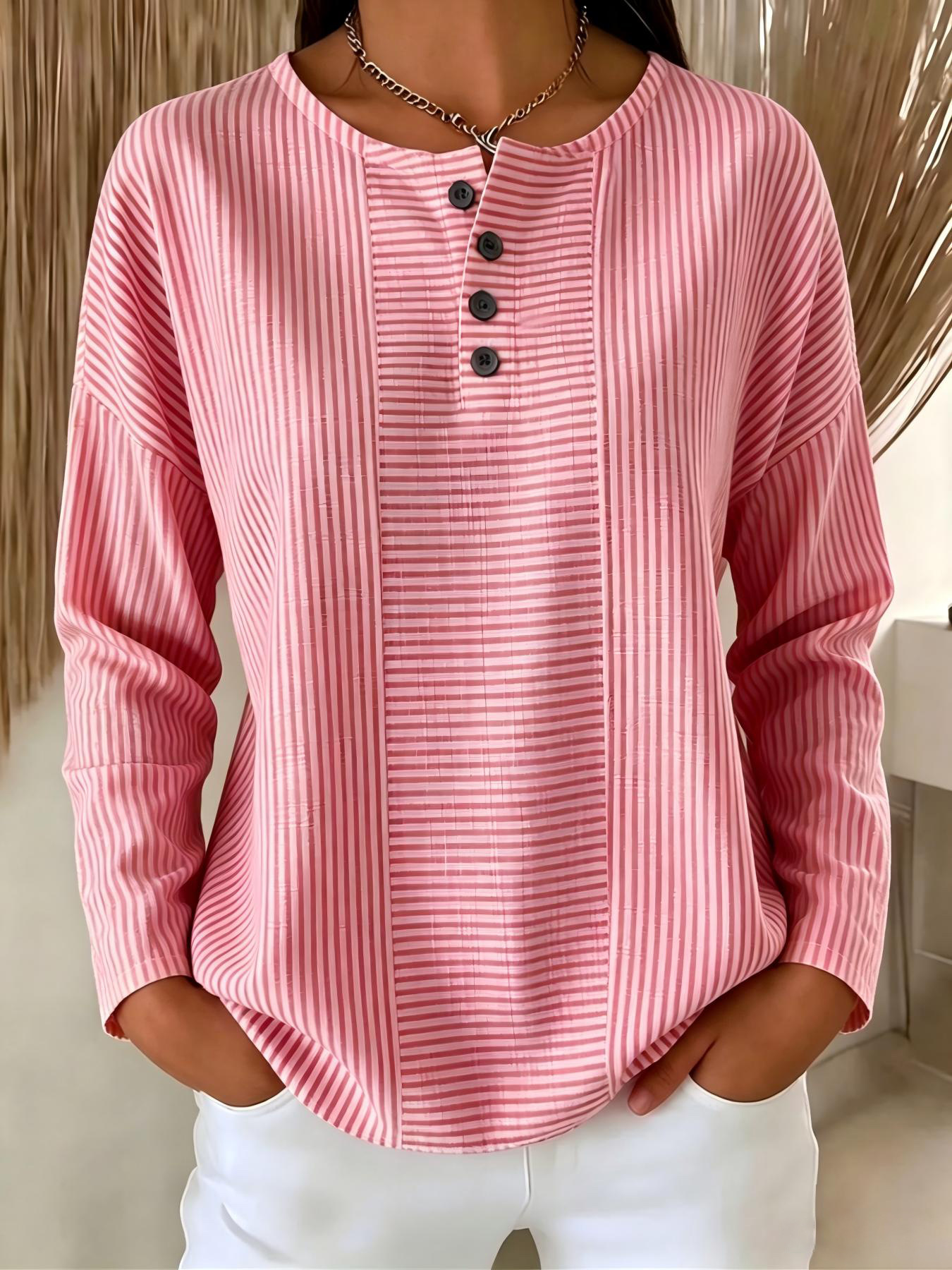 CLEARACNE SALE🔥 Women's V-neck striped cotton-linen Long sleeves T-shirt