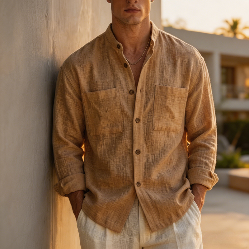 Men's Casual Henry Collar Cotton Linen TOP